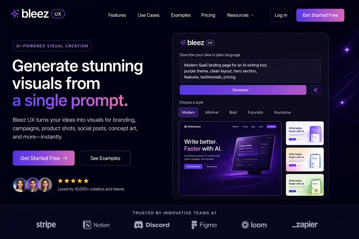 Bleez UX visual creation interface preview